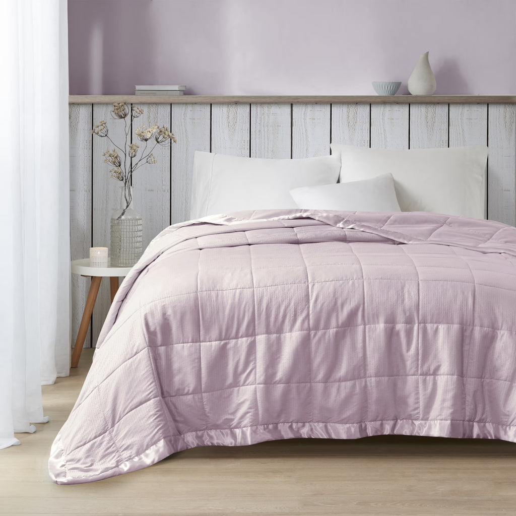 Lilac Oversized Down Alternative Blanket with Satin Trim, Full/Queen M4672