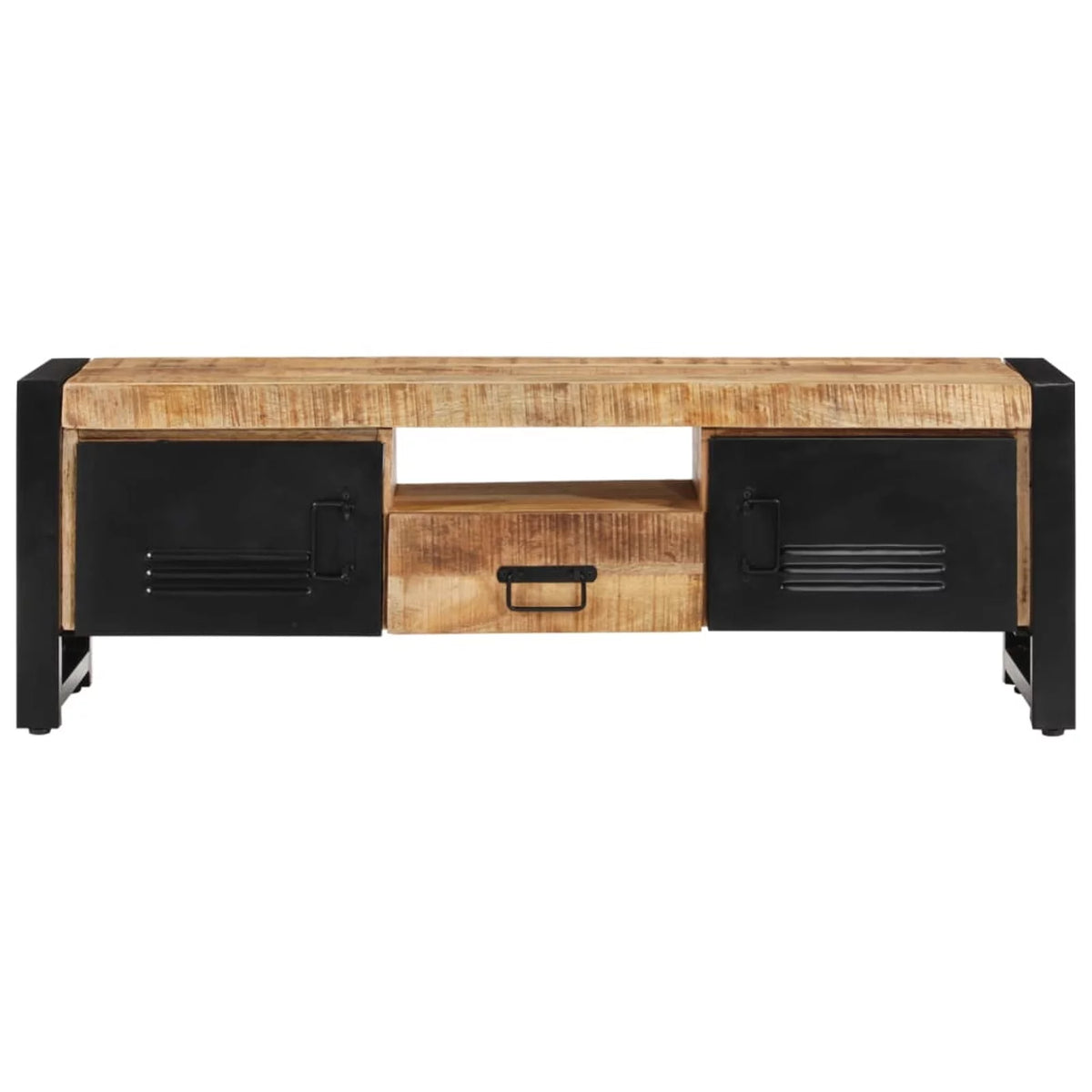 Wood TV Cabinet with Doors Drawer and Iron Legs O1406