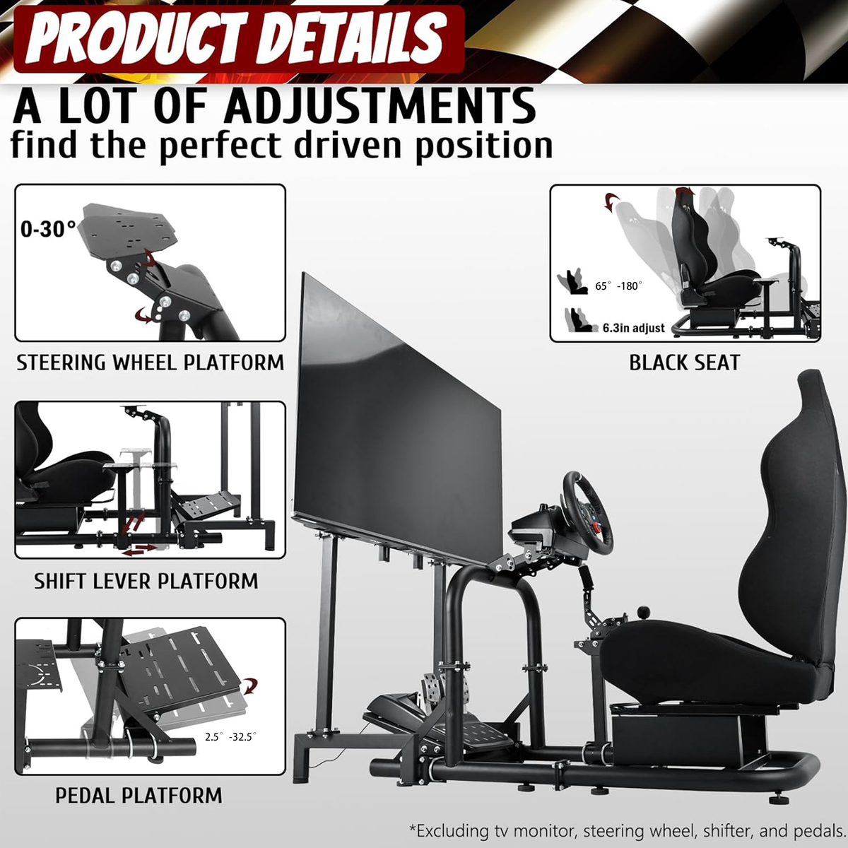 Racing Simulator Cockpit with Seat and Monitor Mount G3669