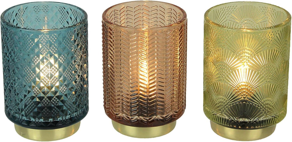 Set of 3 Textured Glass LED Candle Lights, Multicolor Z378