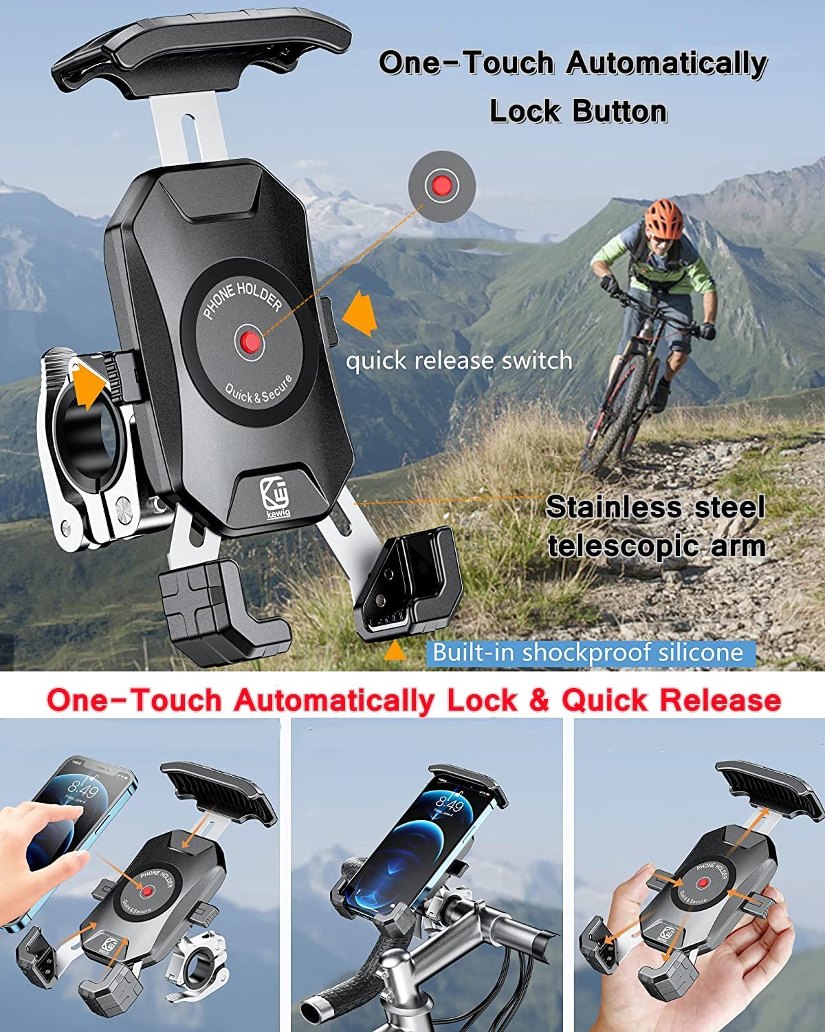 Motorcycle Phone Mount with Sturdy Aluminum Handlebar Clip S65797