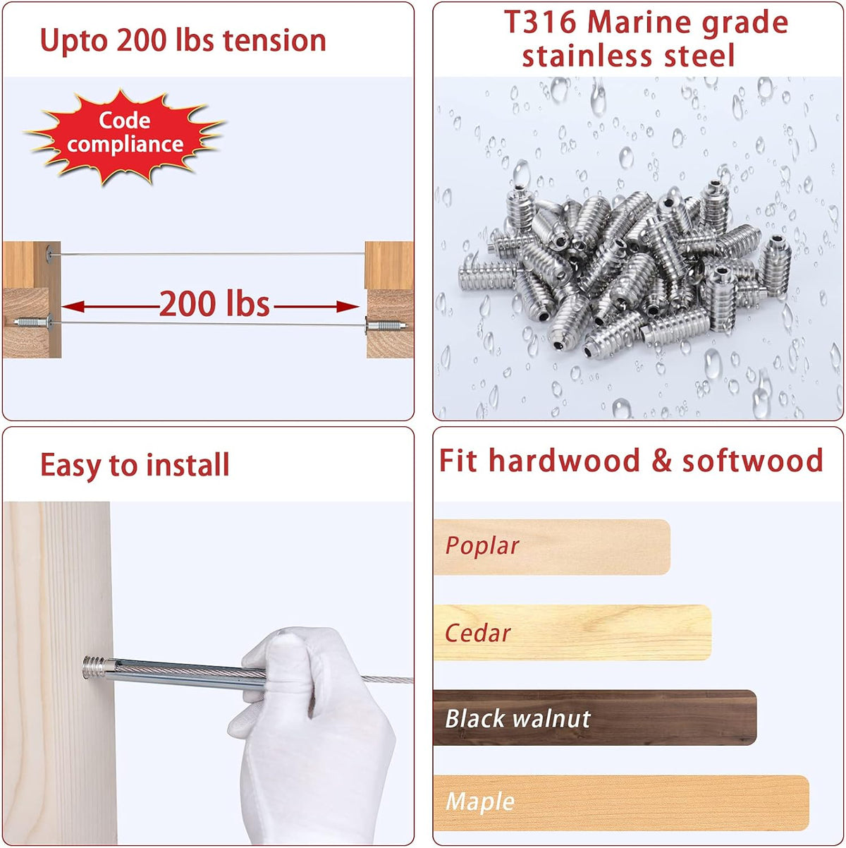40Pack 1/8 Invisible Cable Railing Kit T316 Stainless Steel 20 Cable Line with Socket Wrench R881