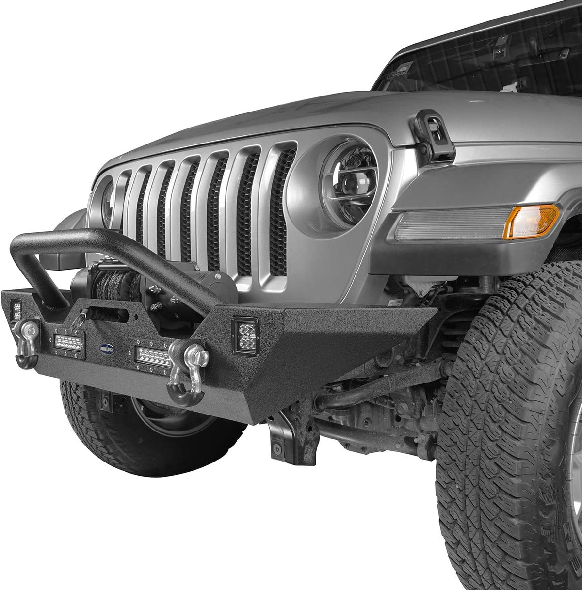 Front and Rear Bumper with Spare Tire Carrier and Winch Plate Q905834