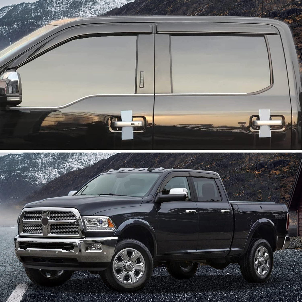 4-Piece Side Window Deflectors Rain Guards for Dodge Ram Crew Cab E8915