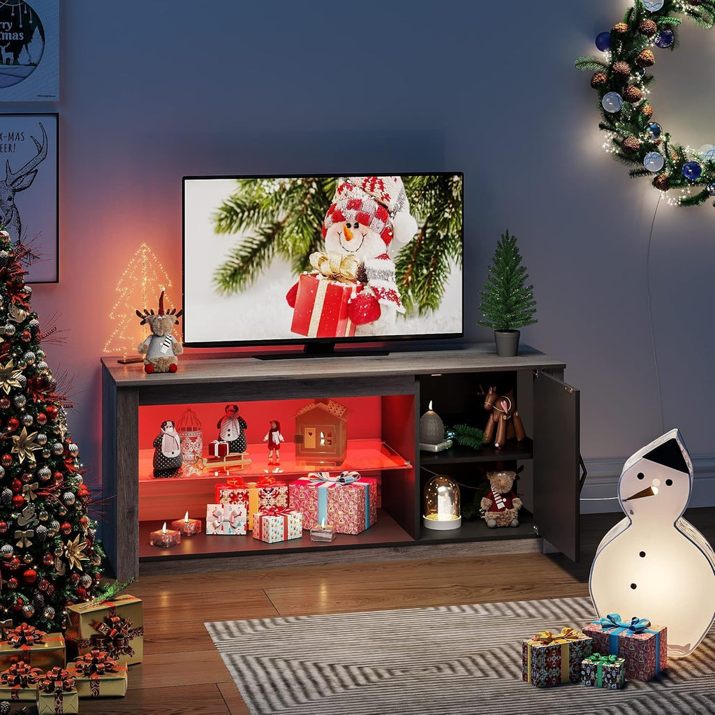 Gray Wash TV Stand with 2 Glass Shelf V15395