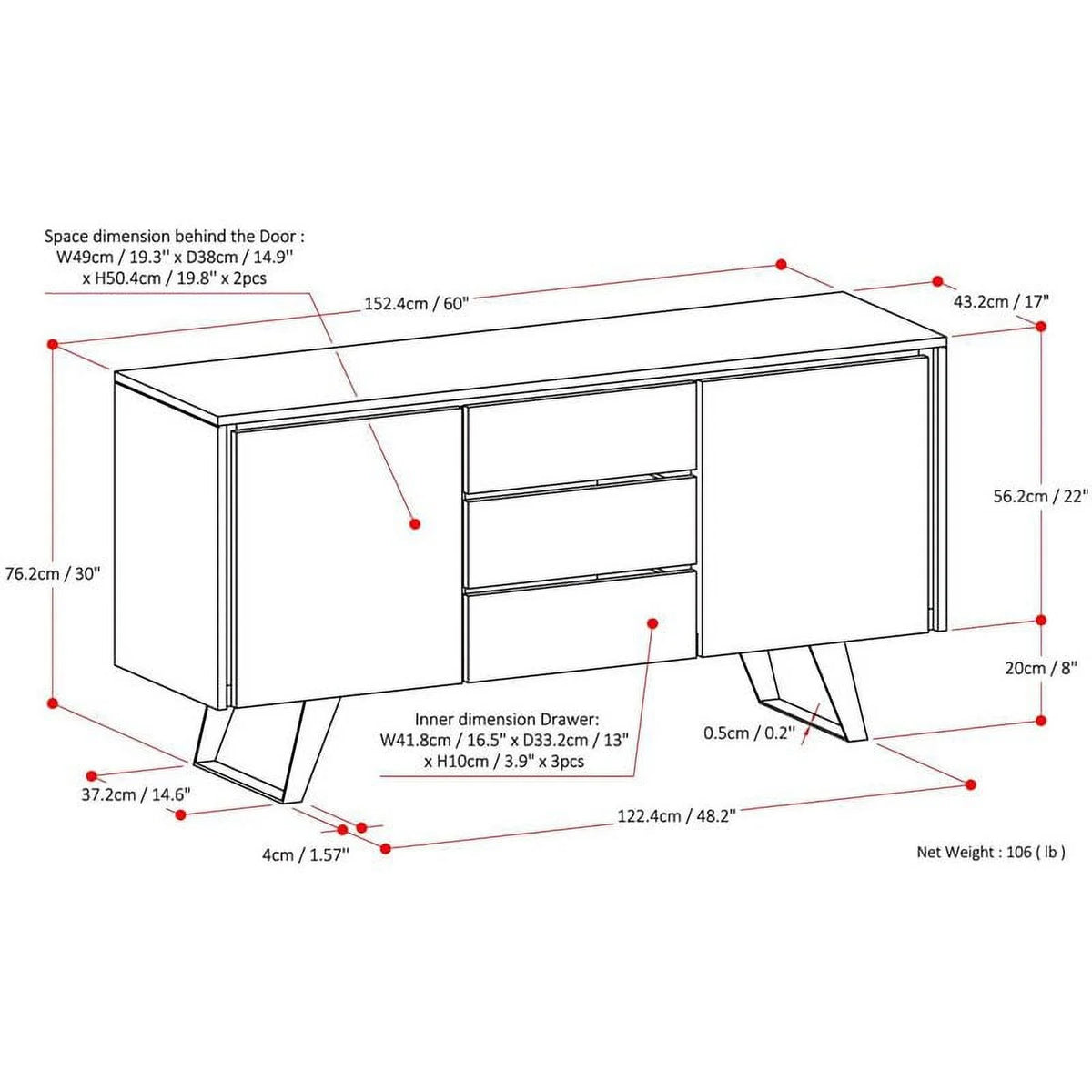 Solid Acacia Wood Sideboard Buffet W906696