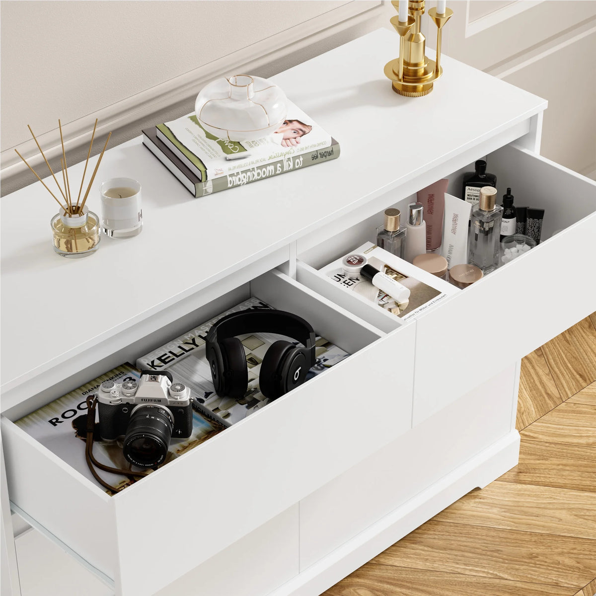 White 6 Drawer Wood Dresser A305