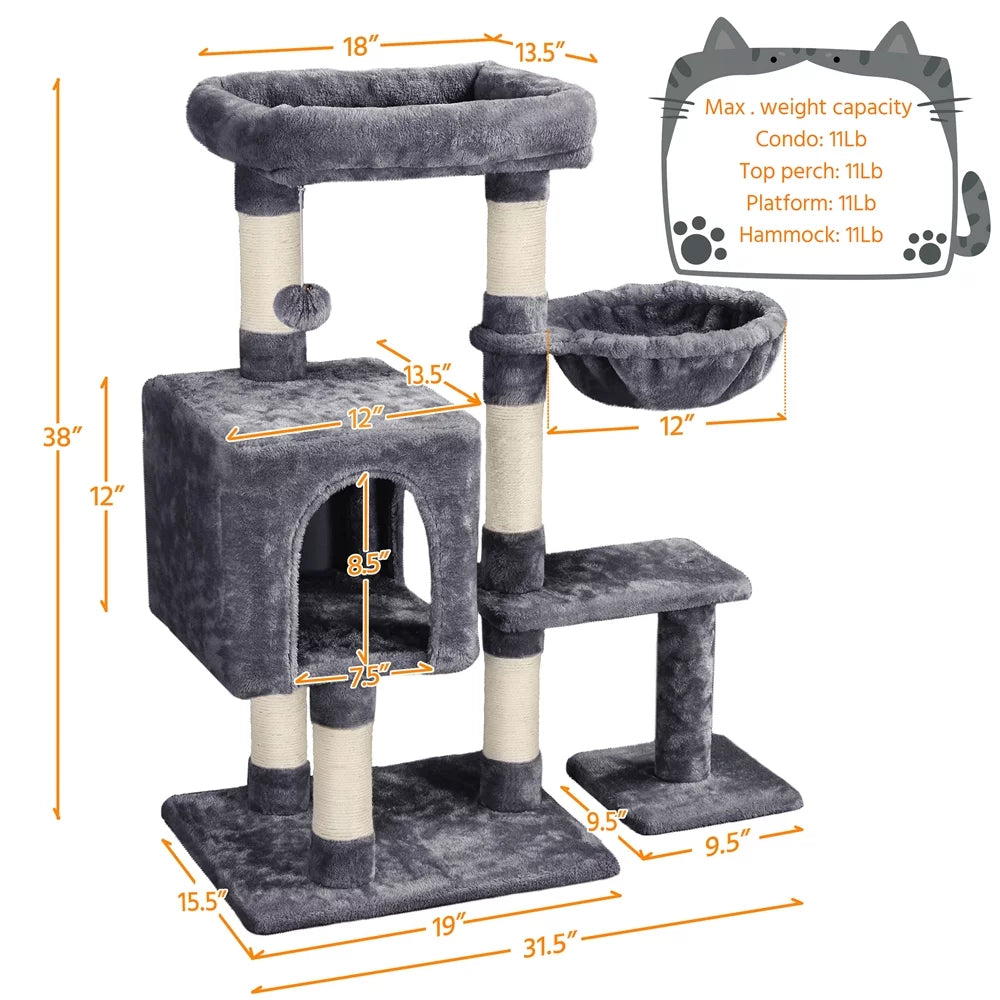 4-Level Plush Cat Tree with Condo, Dark Gray J402