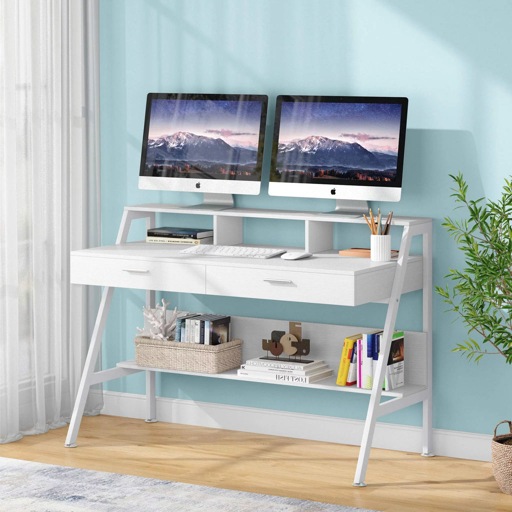 47 Inch Computer Desk with 2 Drawers and Hutch Shelf U46062