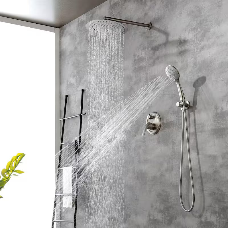 Wall Mount Dual Shower Heads with Valve in Brushed Nickel A5016