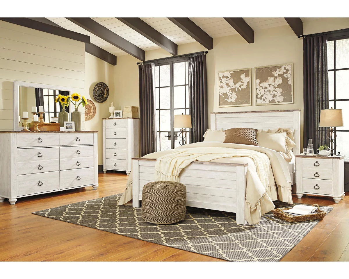 Whitewash 2 Drawer Nightstand with USB Charging Ports H594464