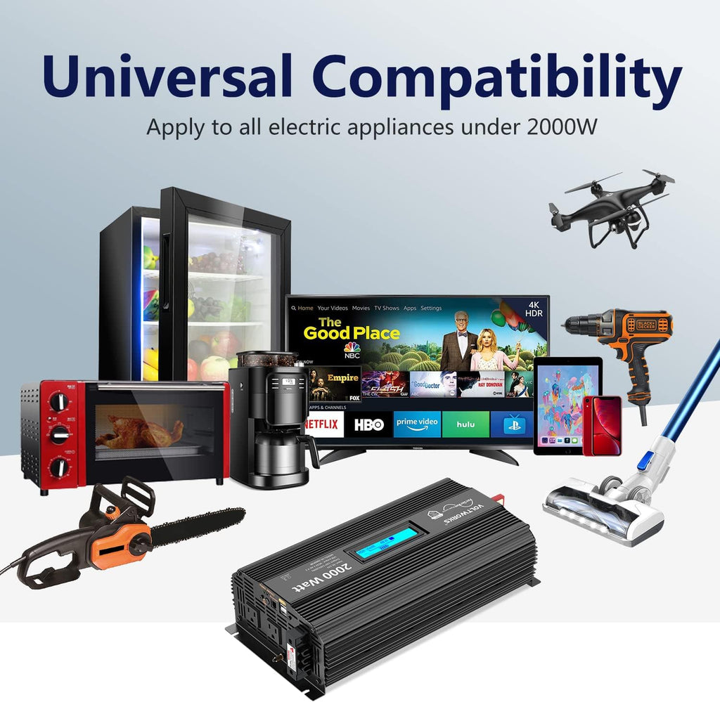2000Watt DC 12V to 120V AC Car Power Inverter with 2 AC Outlets and LCD Display F95034