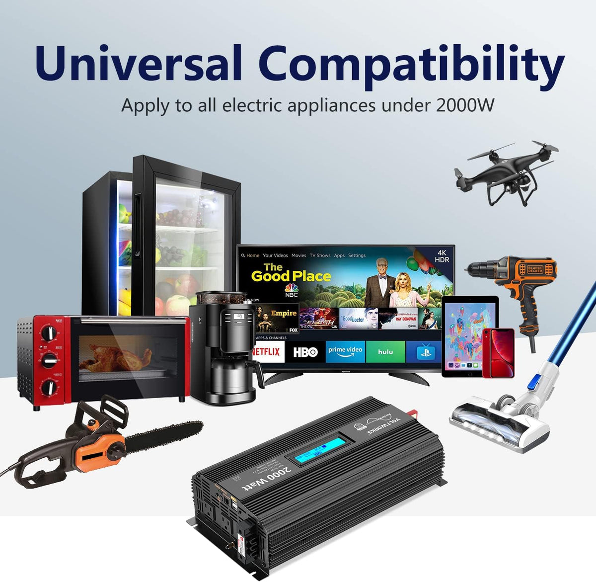 2000Watt DC 12V to 120V AC Car Power Inverter with 2 AC Outlets and LCD Display F95034