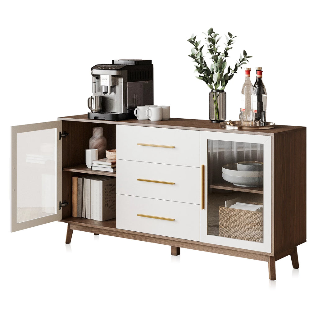White Sideboard Buffet Cabinet with 3 Drawers & 2 Doors E64735