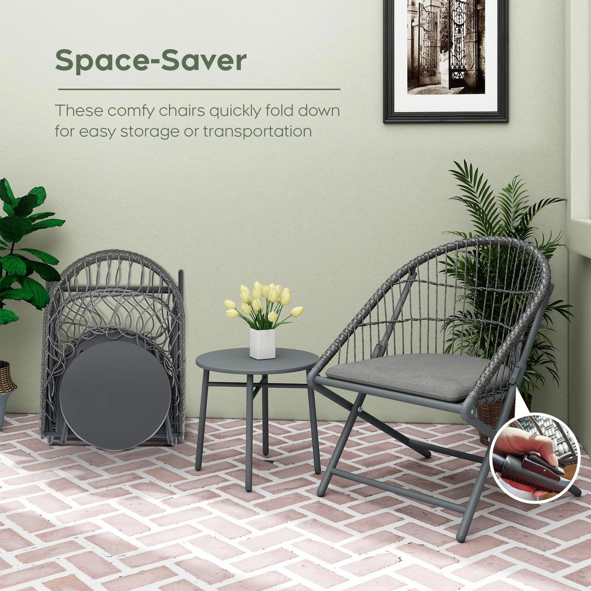 Dark Grey Wicker Patio Chairs with Table, Set of 3 M92973
