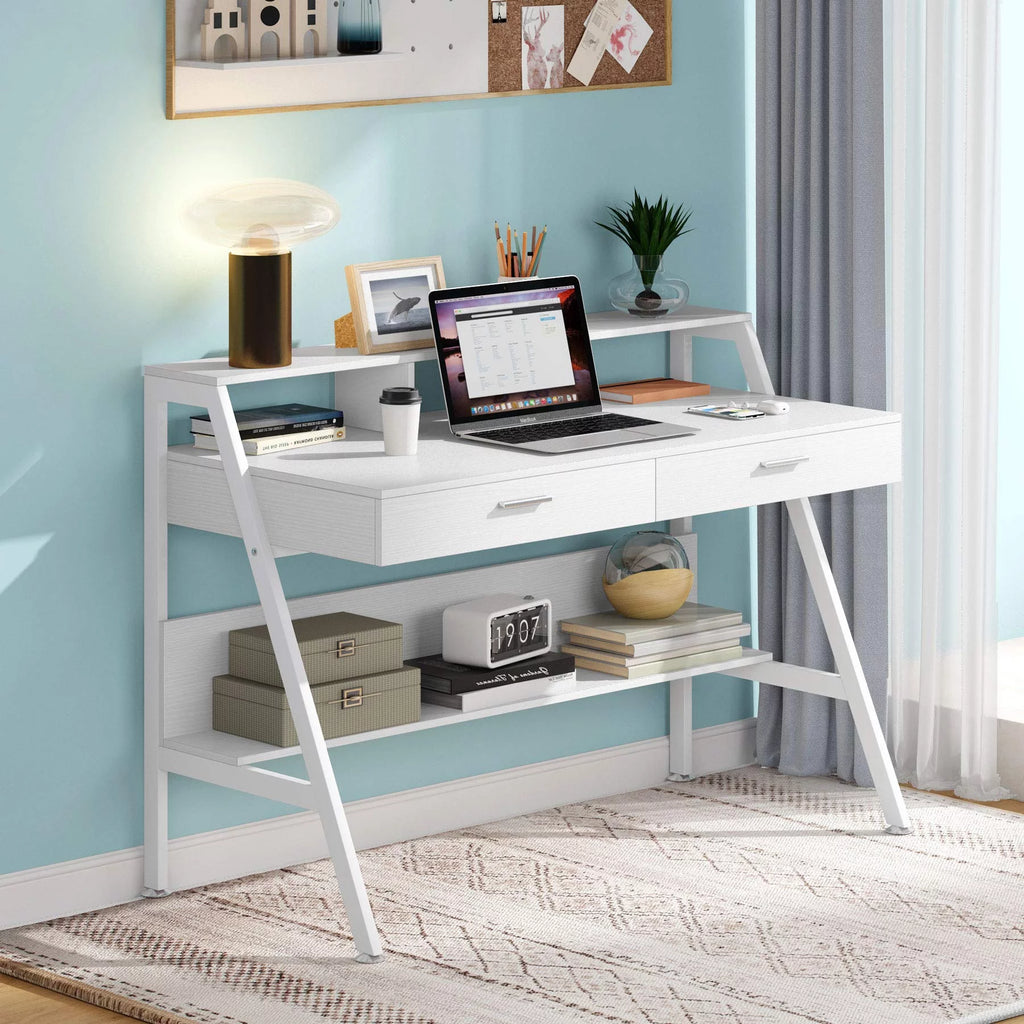 47 Inch Computer Desk with 2 Drawers and Hutch Shelf U46062