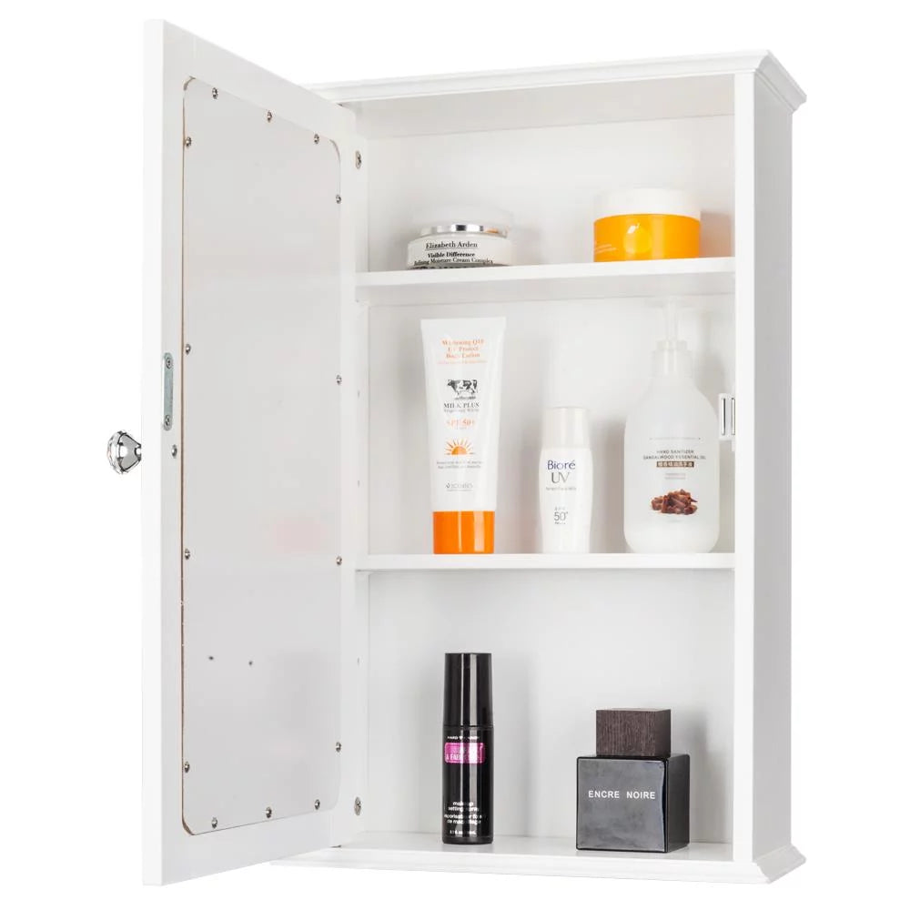 Wall Mount Mirrored Medicine Cabinet with Single Door and Adjustable Shelves White E94284
