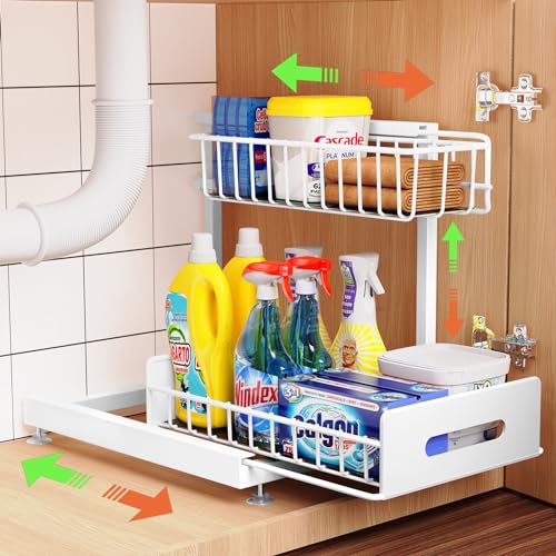 White 2 Tier Pull Out Under Sink Organizer P59753