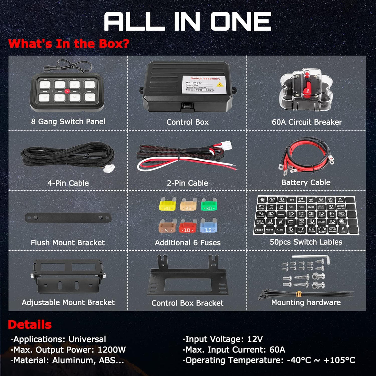 8 Gang LED Switch Panel with Label Stickers C2251