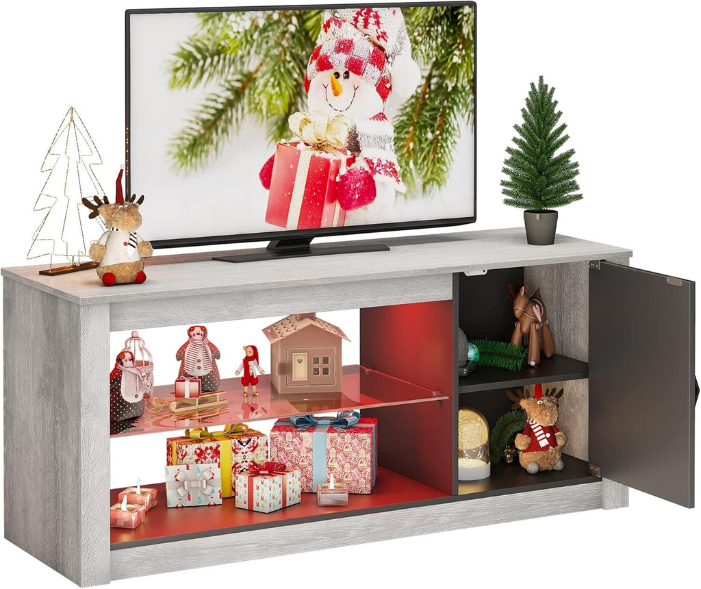 Gray Wash TV Stand with 2 Glass Shelf V15395