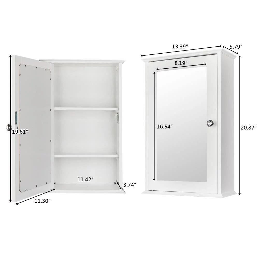 Wall Mount Mirrored Medicine Cabinet with Single Door and Adjustable Shelves White E94284