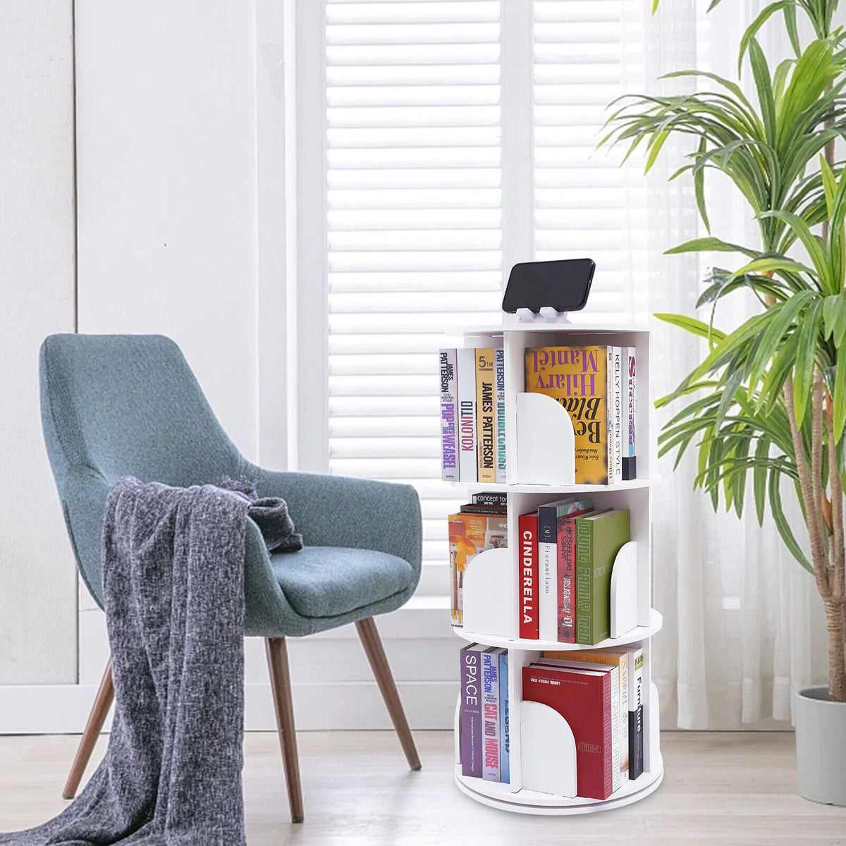 3-Tier 360° Rotating White Bookshelf T4884