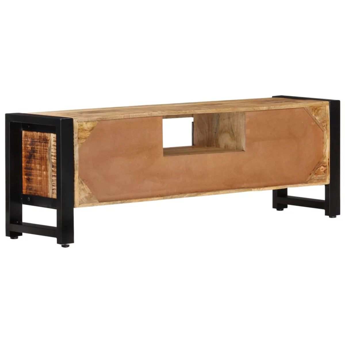 Wood TV Cabinet with Doors Drawer and Iron Legs O1406