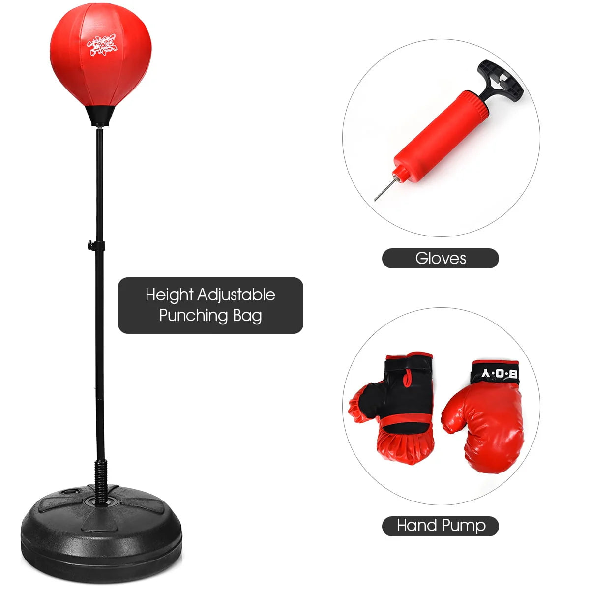 Boxing Punching Bag with Height Adjustable Stand and Boxing Gloves K361