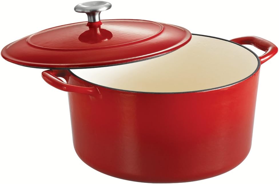 Gradated Red Enameled Cast Iron 6.5-Quart Covered Round Dutch Oven P17418