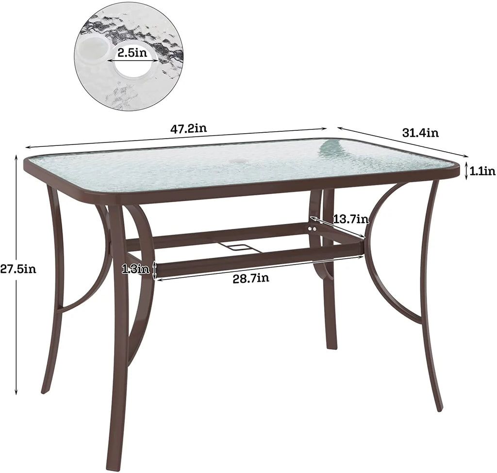 Black 47 inch Tempered Glass Patio Dining Table Q968265