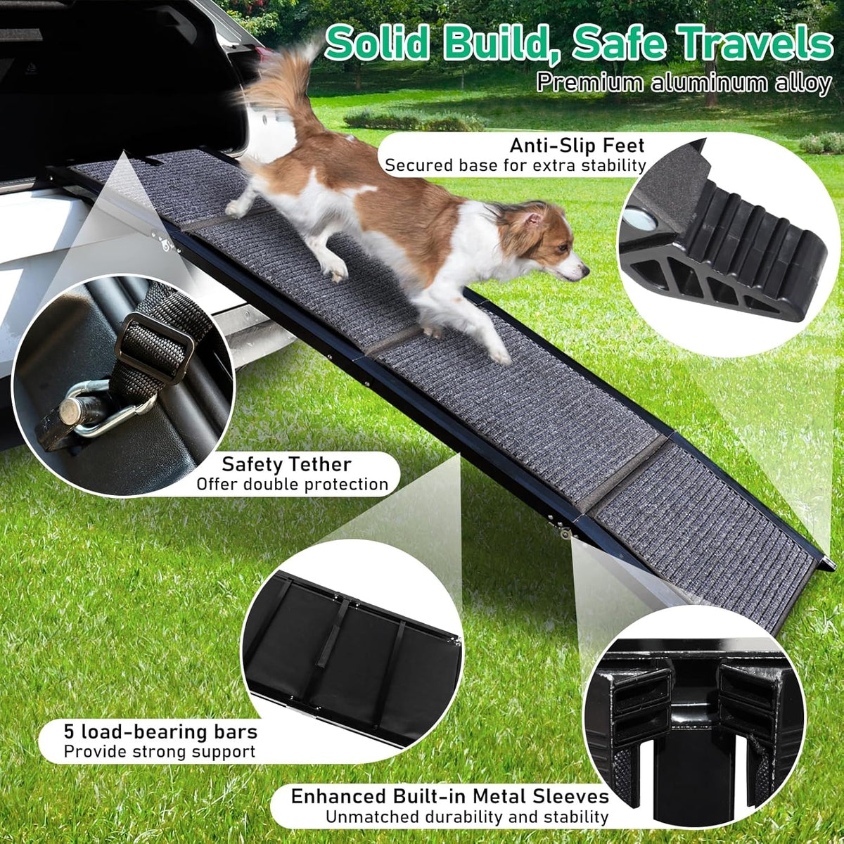 19.7" Wide 67" Long Folding Large Dog Ramp with Non-Slip Surface R573582