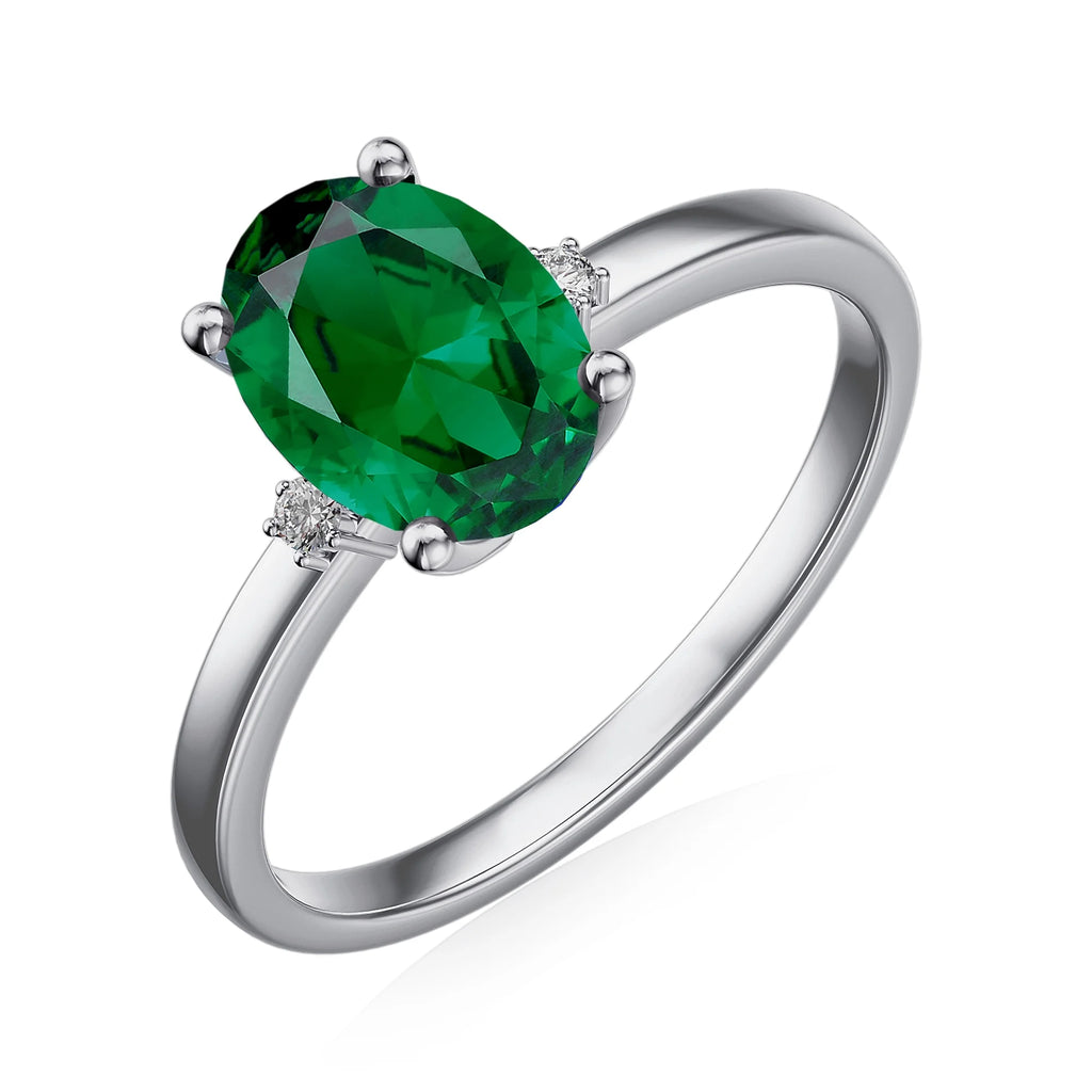 Emerald Engagement Ring 925 Sterling Silver Oval Cut Lab Grown Emerald Wedding Band X63799