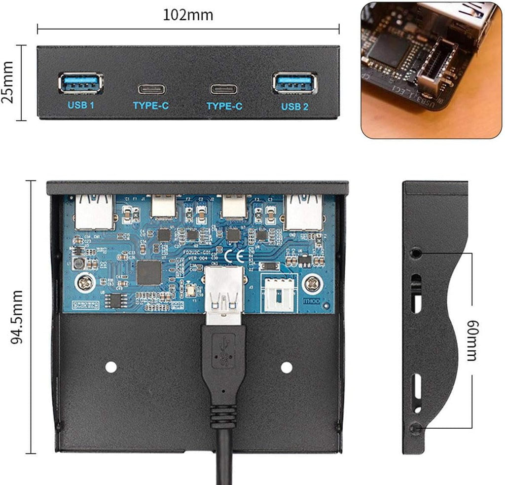 USB 3.1 Front Panel Header to USB-C & USB 3.0 HUB 4 Ports Motherboard Cable T224223