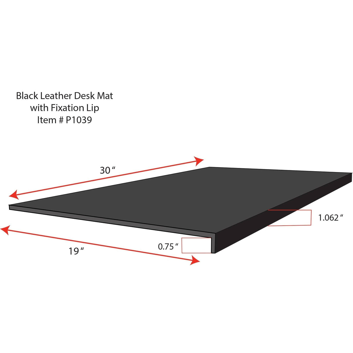 Black Leather Desk Mat with Fixation Lip H163