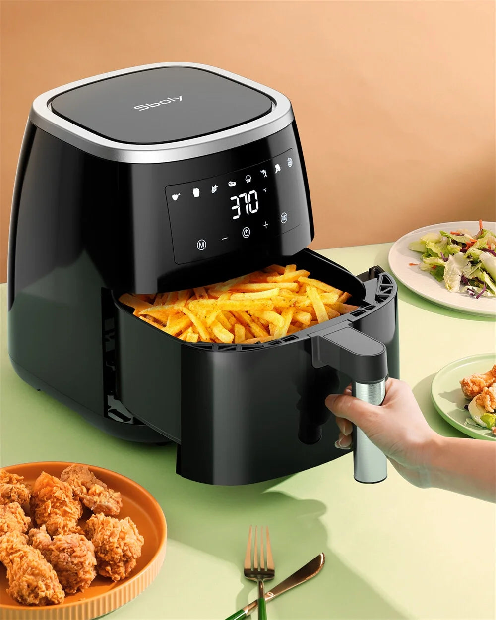 8-in-1 6 Qt Air Fryer with Touch-Screen Panel and Non-Stick Frying Basket W356