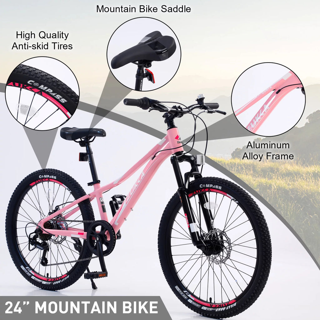 24 in 7-Speed Aluminum Mountain Bike with Double Disc Brake H5662