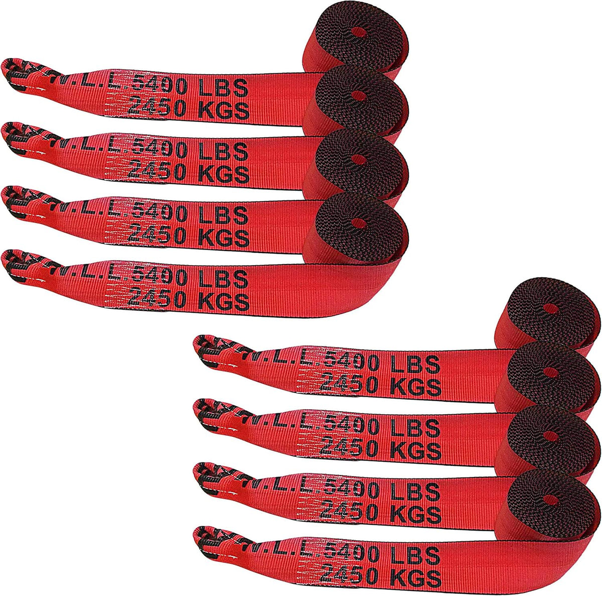 4" x 30' Heavy Duty Twisted Sewn Loop Winch Strap Tie Down (Black, 8 - Pack) O7980