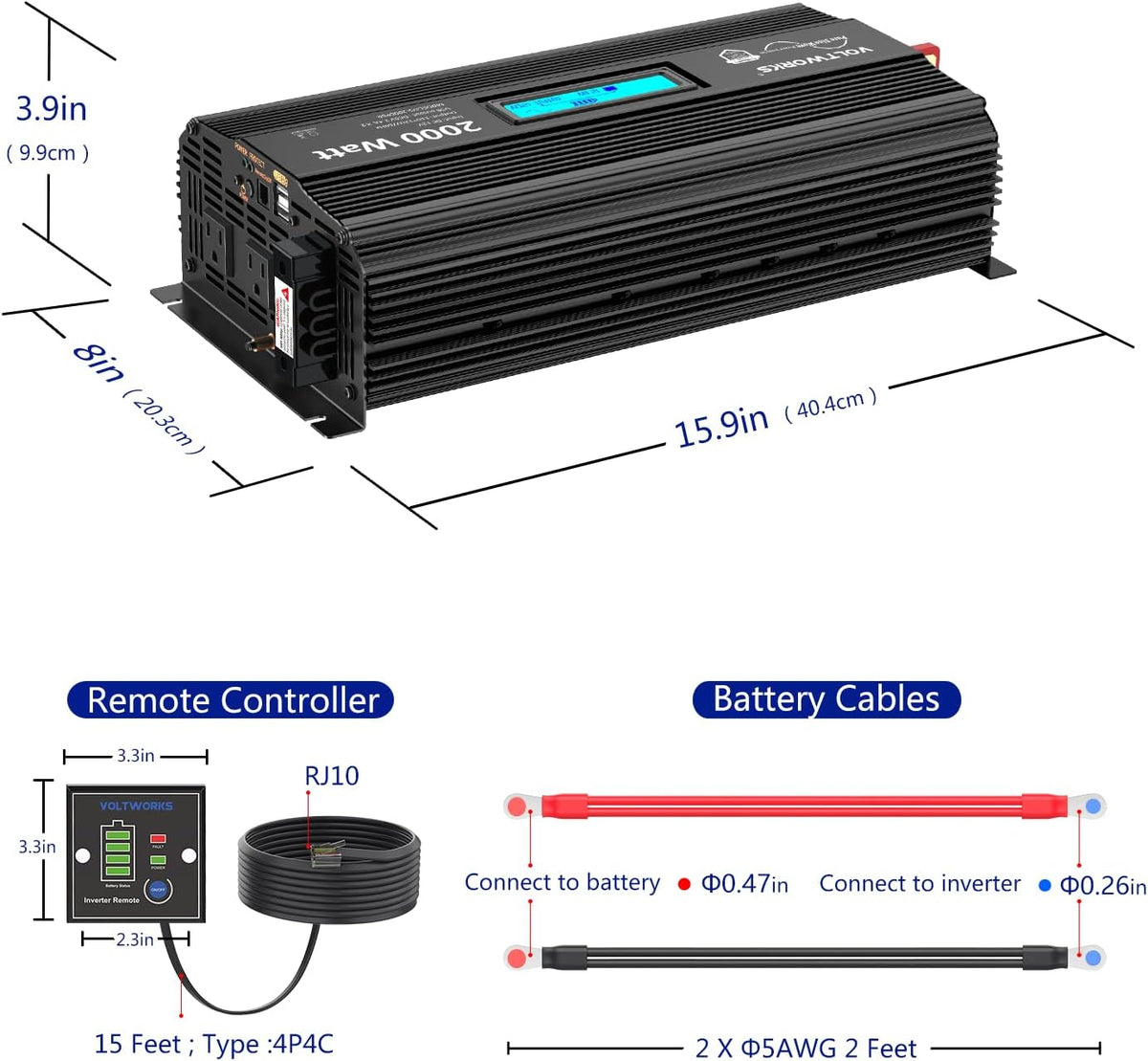 2000Watt DC 12V to 120V AC Car Power Inverter with 2 AC Outlets and LCD Display F95034