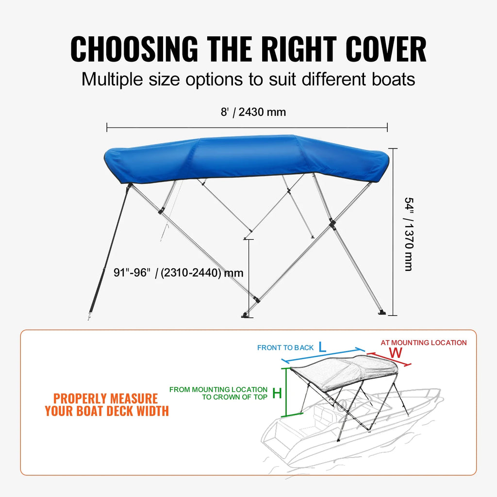 4 Bow Bimini Top Boat Cover 900D Polyester Aluminum Frame 91"-96" W I9483