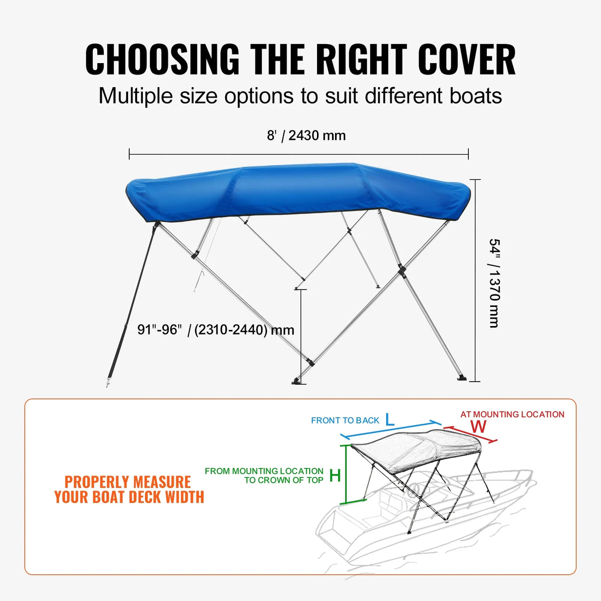 4 Bow Bimini Top Boat Cover 900D Polyester Aluminum Frame 91"-96" W I9483