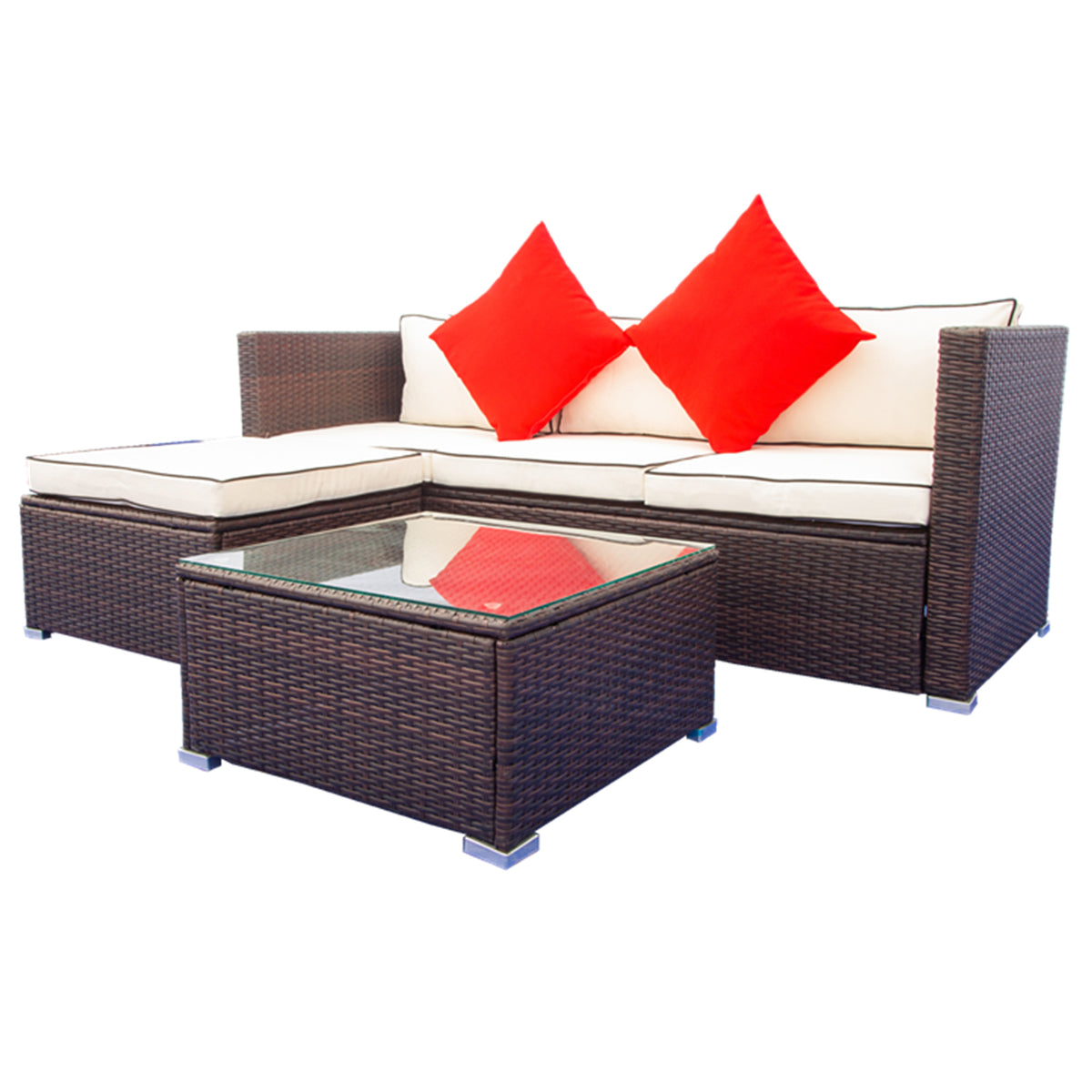 3 Piece Patio Sectional Wicker Rattan Outdoor Furniture Sofa Set O8614