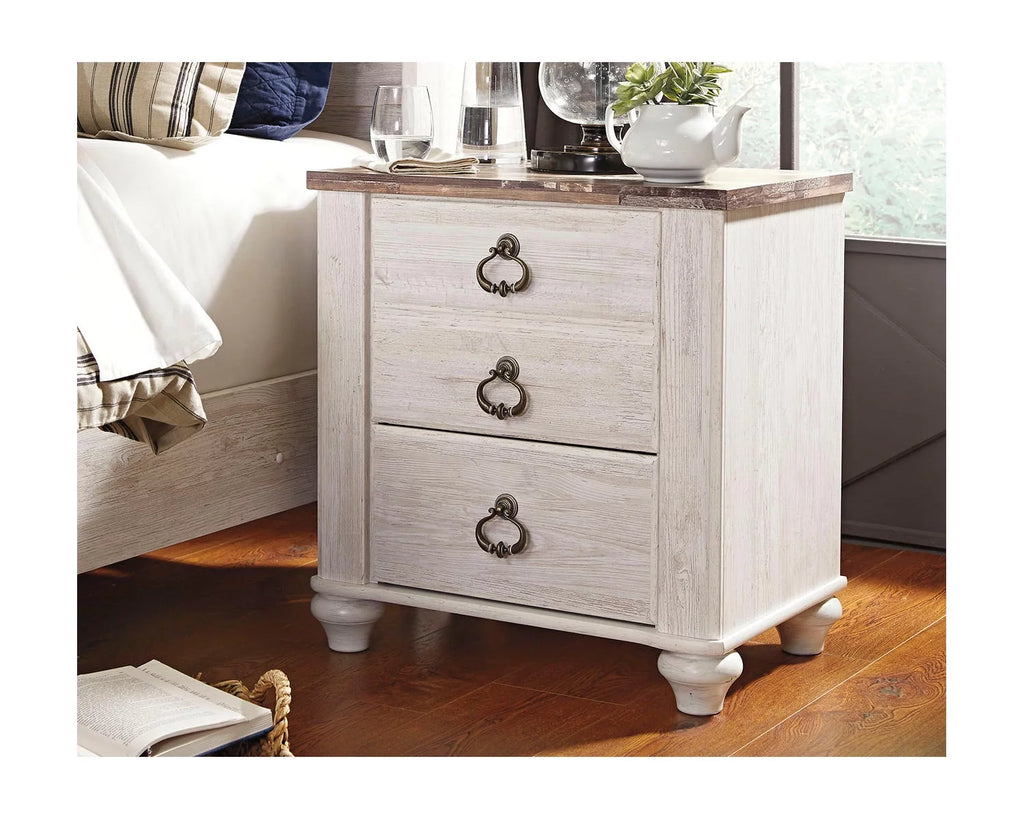 Whitewash 2 Drawer Nightstand with USB Charging Ports H594464