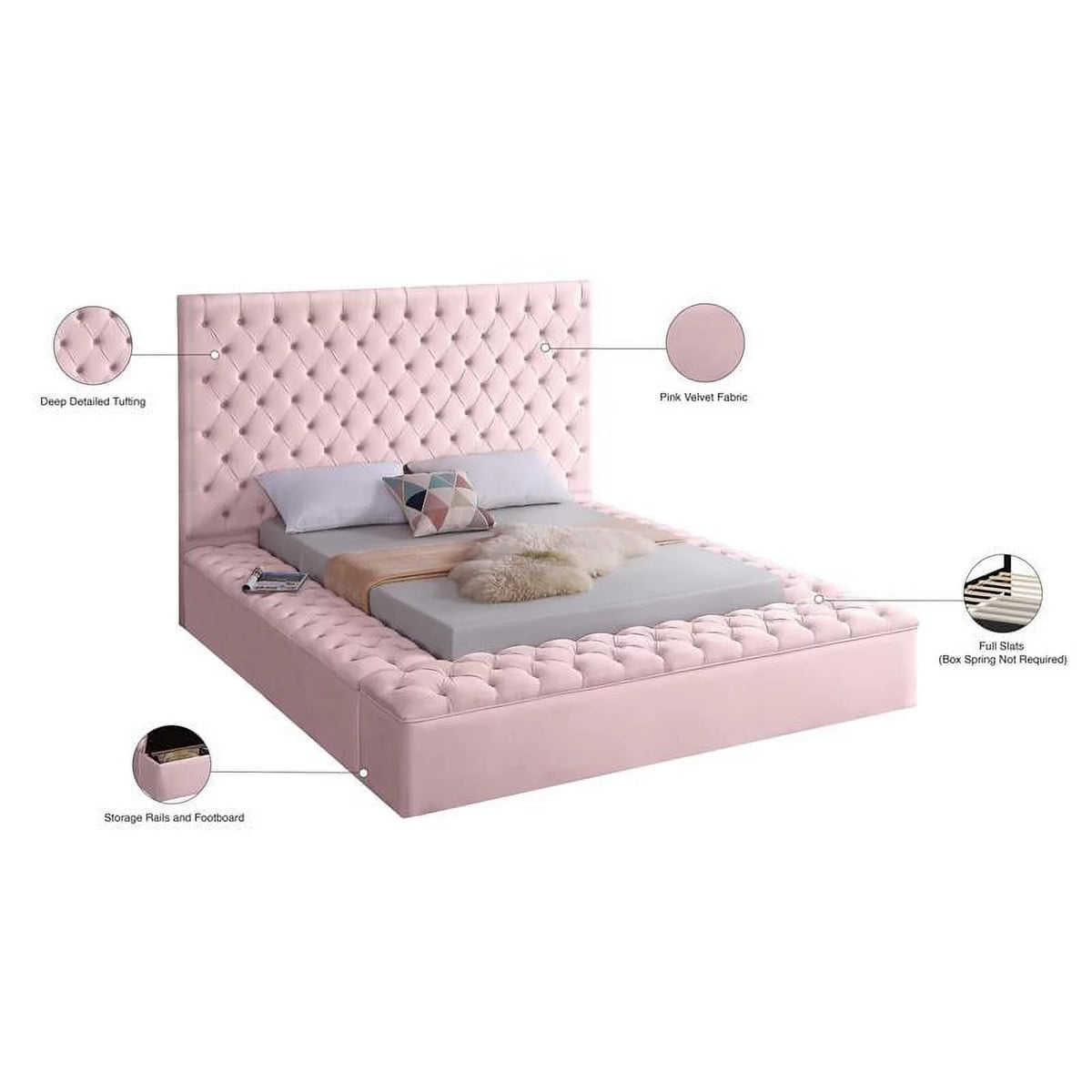Pink Queen Wood Storage Platform Bed M843