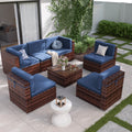 7 Pieces PE Rattan Wicker Patio Furniture Set with Glass Table R95567