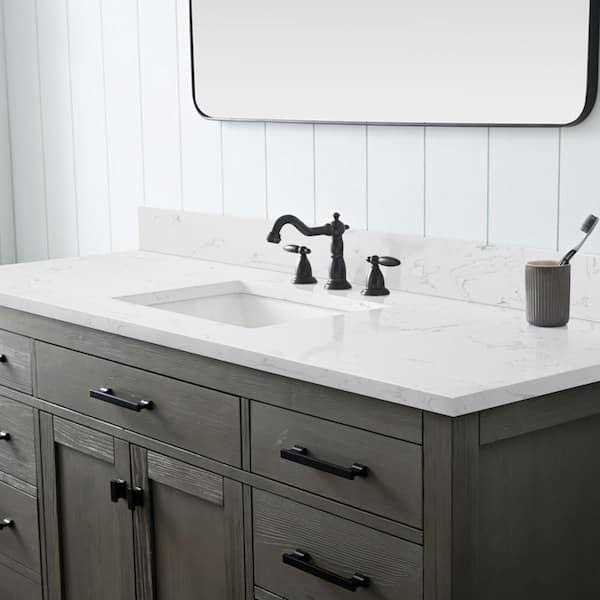White Engineered Stone Composite Vanity Top with Single Sink U3551