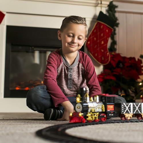 Large Train Cars Christmas Train Set with Real Smoke, Lights and Sounds C858