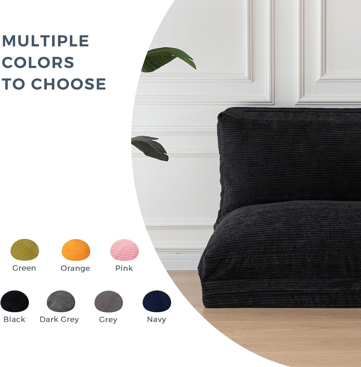Black Corded Washable Bean Bag Bed Folding Sofa Bed Floor Mattress, 39x95 Inch P228