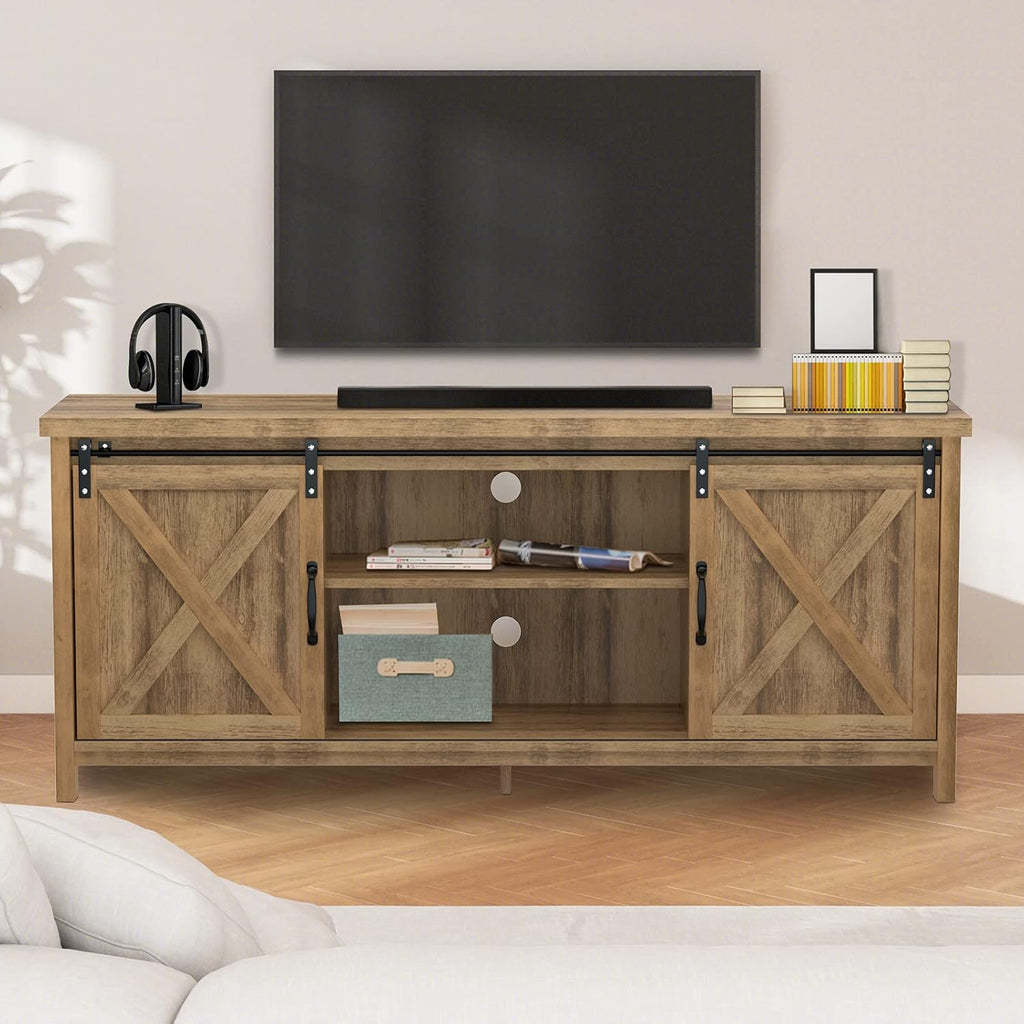 Farmhouse TV Stand with Sliding Barn Doors, Grey N74550