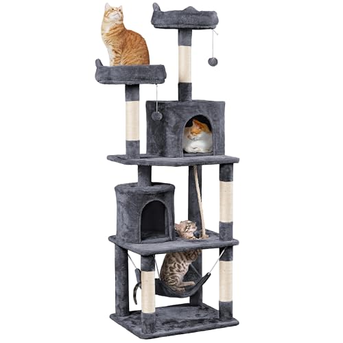 Dark Gray Cat Tree with Platform, Hammock, Scratching Posts V750