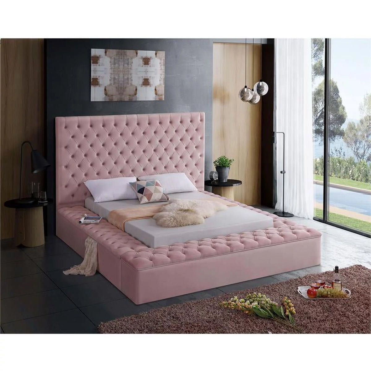 Pink Queen Wood Storage Platform Bed M843